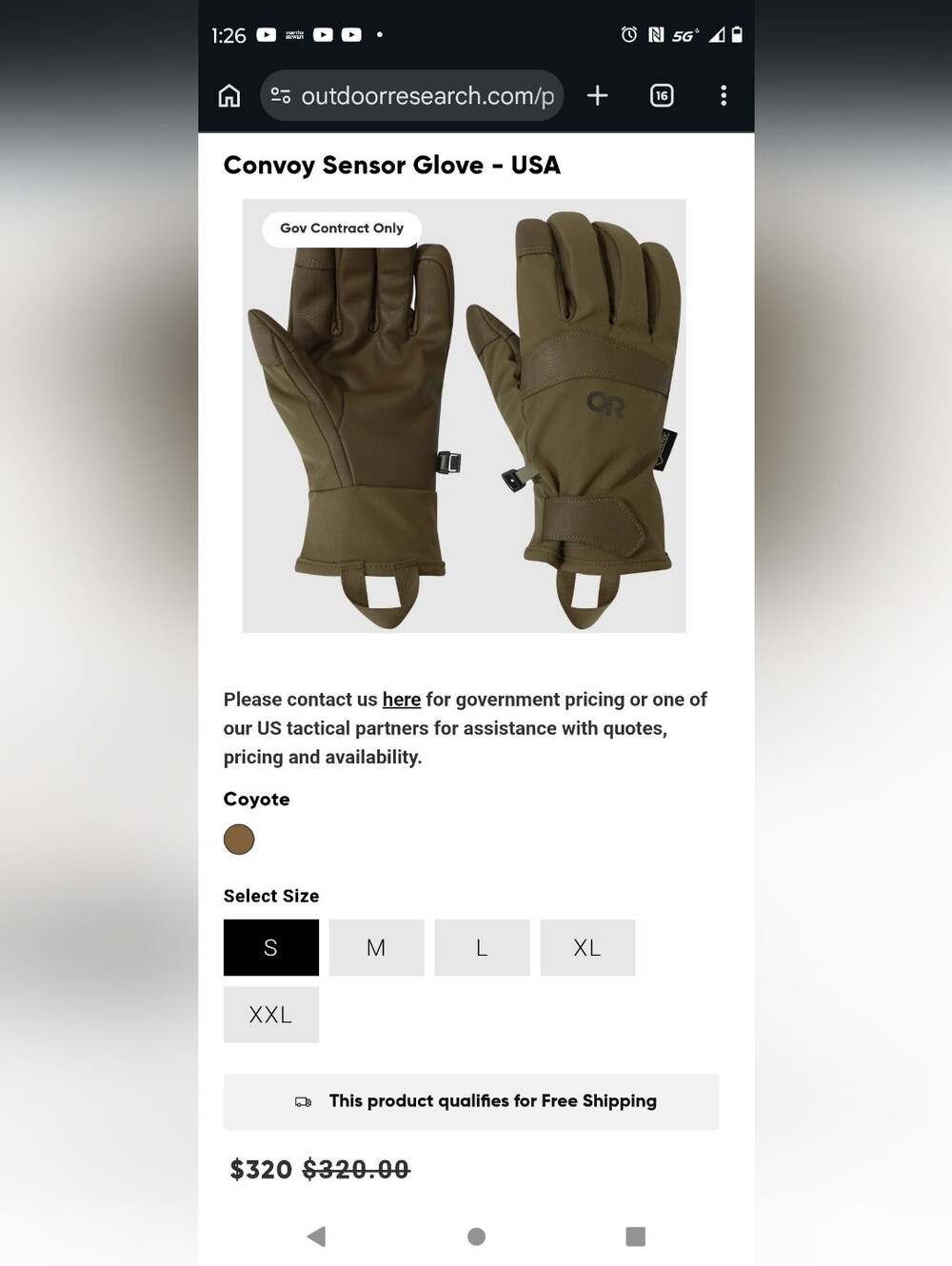 USGI Outdoor Research AGS Convoy Gloves Coyote Brown Leather Gortex USMC Army